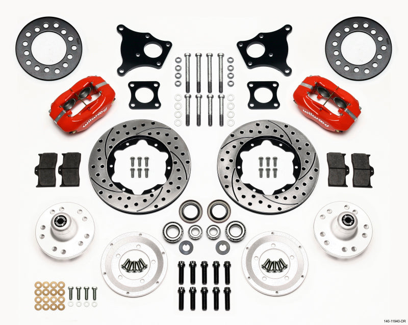 WIL Dynalite Brake Kit - Wilwood Forged Dynalite Front Kit 11.00in Drill-Red AMC 71-76 OE Disc w/o Bendix Brakes