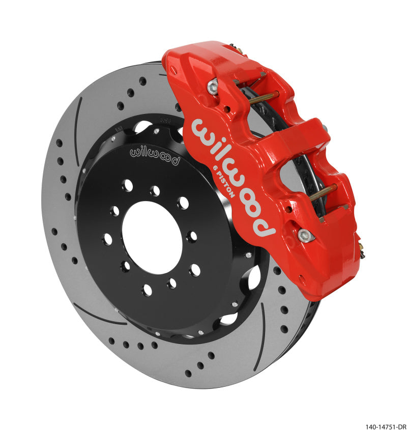 WIL Aero Brake Kit - Wilwood AERO6 Front Hat Kit 14.00 Drilled Red 00-06 BMW M3 E46 w/Lines