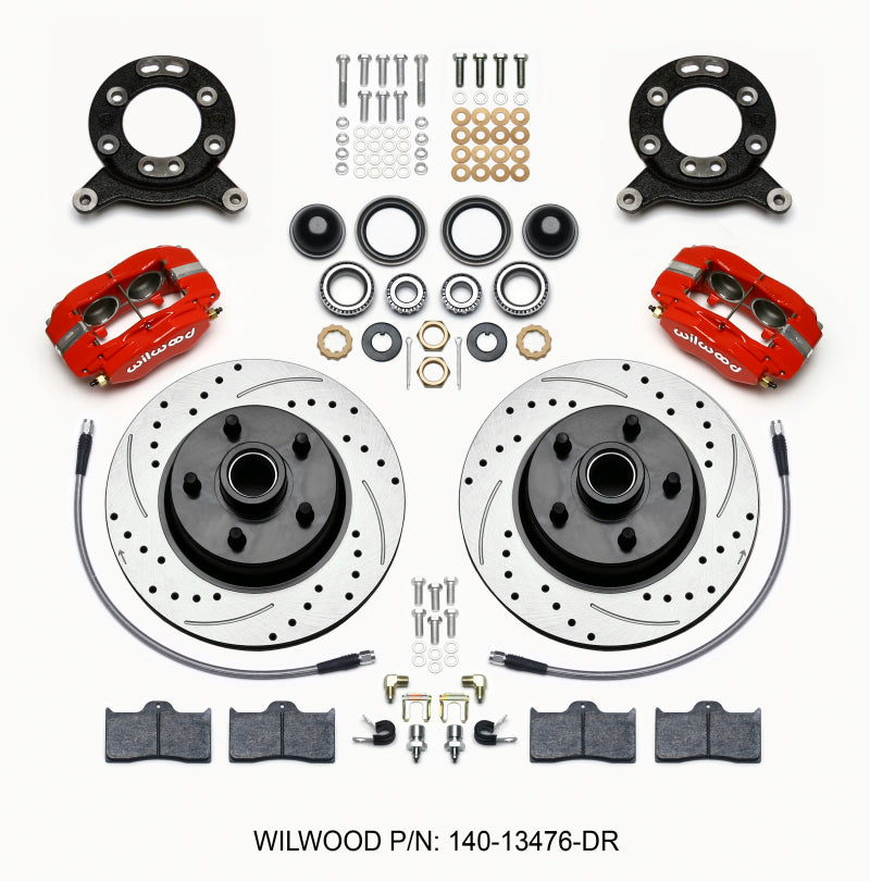 WIL Dynalite Brake Kit - Wilwood Forged Dynalite-M Front Kit 11.30in 1 PC Rotor&Hub Drill-Red 1965-1969 Mustang Disc & Drum