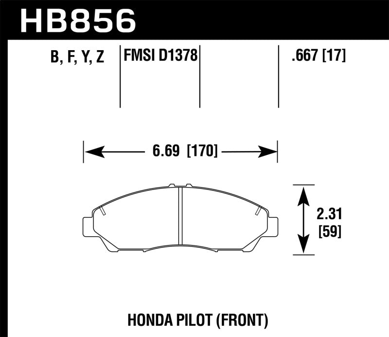HAWK Ceramic Brake Pad Sets - Hawk 09-15 Honda Pilot Performance Ceramic Street Front Brake Pads