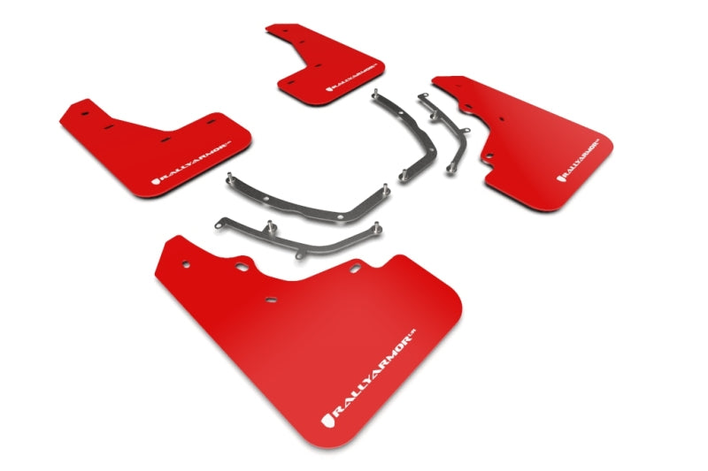 RAL UR Red Flap/Wht Logo - Rally Armor 19-25 Mazda3 Hatchback Red UR Mud Flap w/White Logo