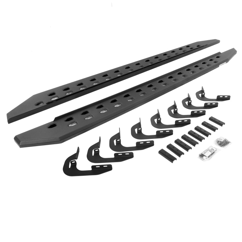 GOR RB20 Slim Running Boards - Go Rhino 15-19 GMC Sierra 2500/3500HD CC 4DR RB20 Slim Running Boards Kit (w/Brackets) - Tex. Blk