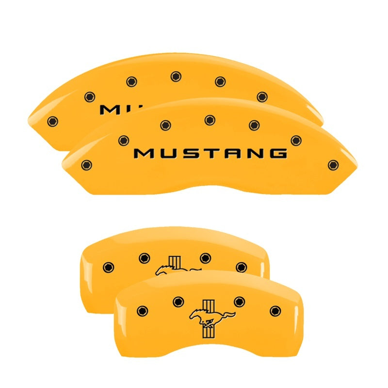 MGP Caliper Covers 4 Logo - MGP 4 Caliper Covers Engraved Front Mustang Rear Bar & Pony Yellow Finish Blk Char 2004 Ford Mustang