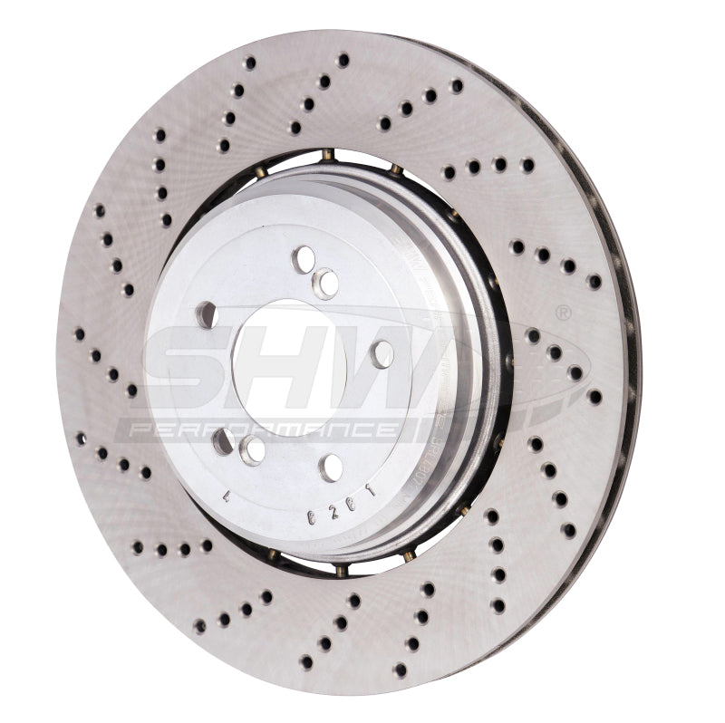 SHW Drilled Lightweight Rotors - SHW 06-10 BMW M5 5.0L Left Rear Cross-Drilled Lightweight Brake Rotor (34212282807)