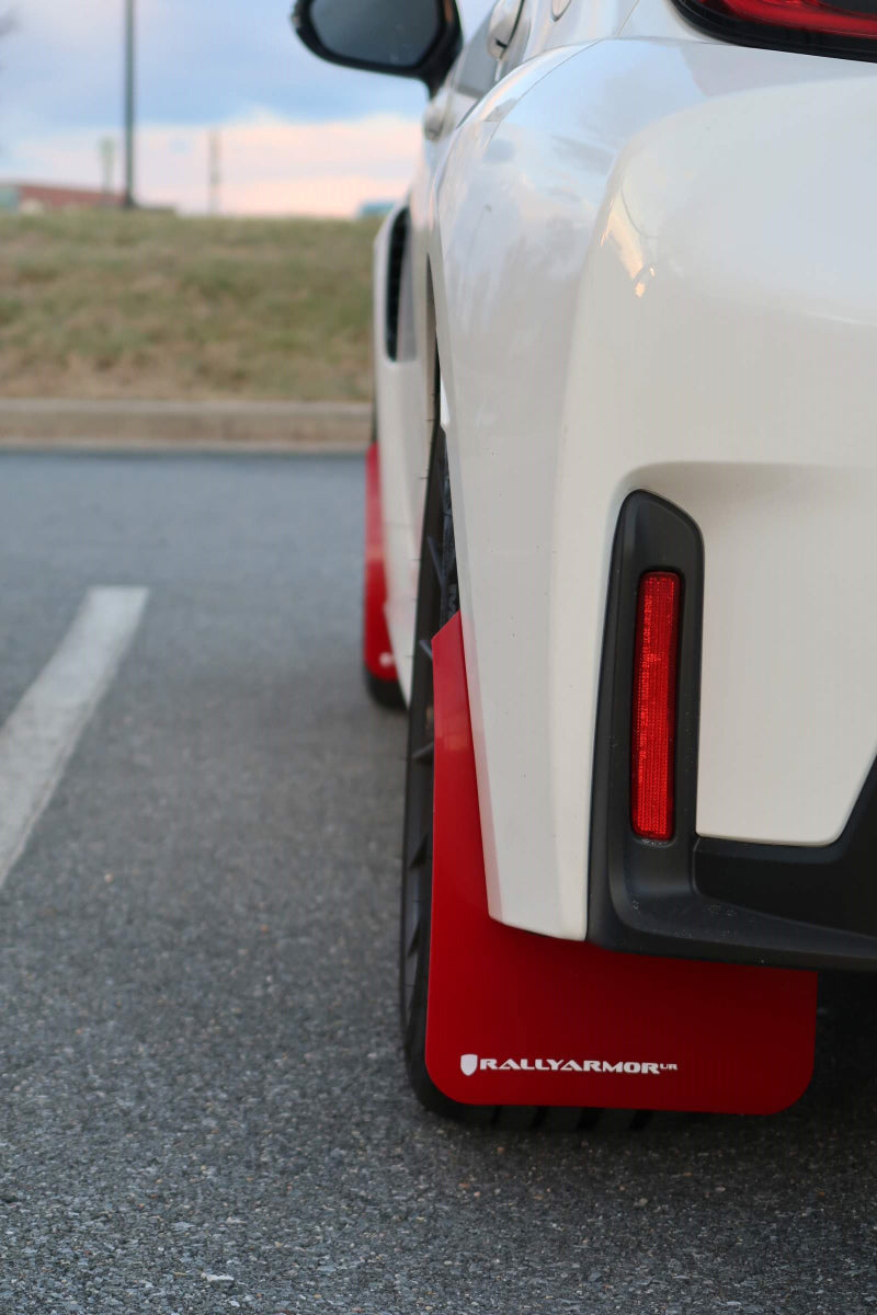 RAL UR Red Flap/Wht Logo - Rally Armor 23-25 Toyota GR Corolla Red UR Mud Flap w/White Logo