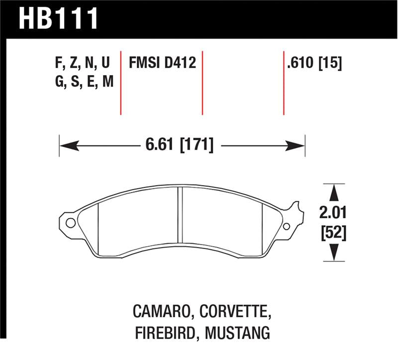 HAWK HPS 5.0 Brake Pad Sets - Hawk 1990-1990 Chevy Camaro Iroc-Z (w/Heavy Duty Brakes) High Perf. Street 5.0 Front Brake Pads