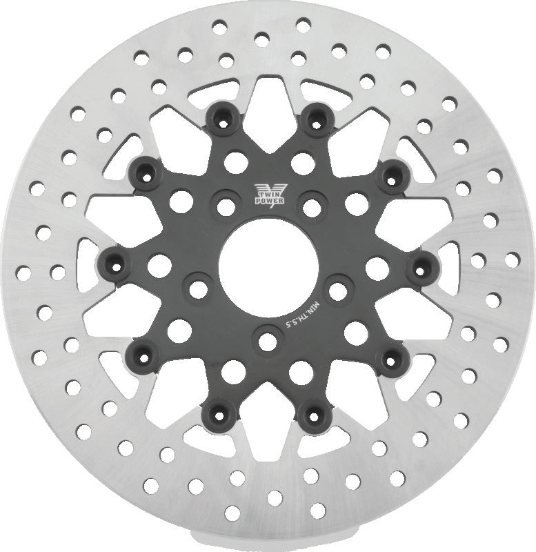 TWP Brake Rotors - Twin Power 08-Up FLH FLT Rear 11.8in Floating Rotor Mesh Black