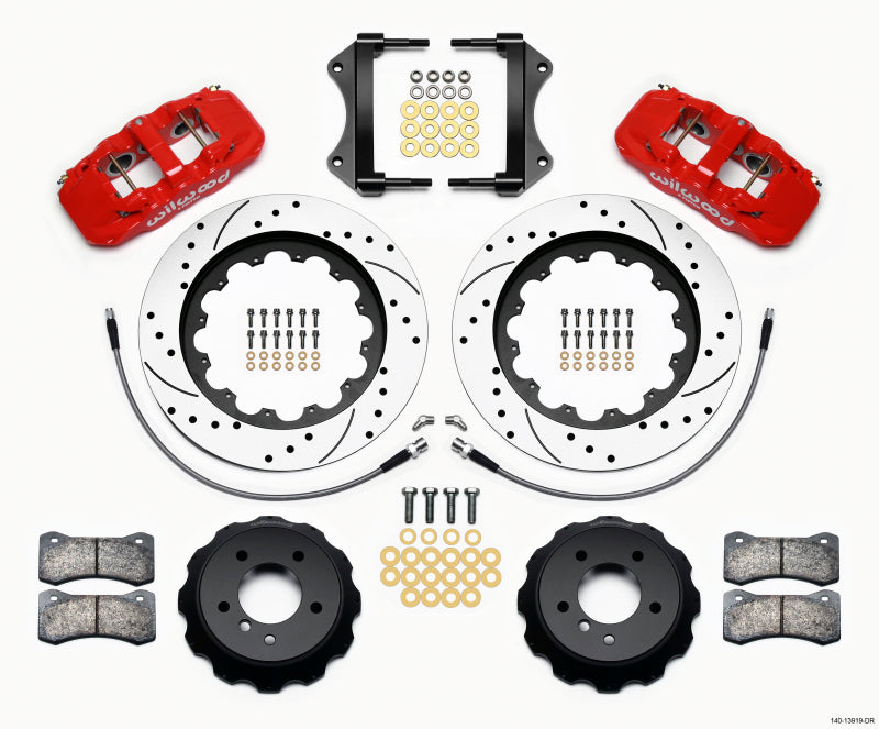 WIL Aero Brake Kit - Wilwood AERO6 Front Hat Kit 15.00 Drilled Red 2007-2011 BMW E90 Series w/Lines