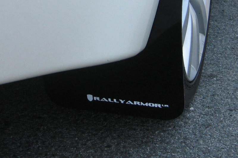 RAL UR Blk Flap/Wht Logo - Rally Armor 08-17 Mitsubishi EVO X Black UR Mud Flap w/ White Logo