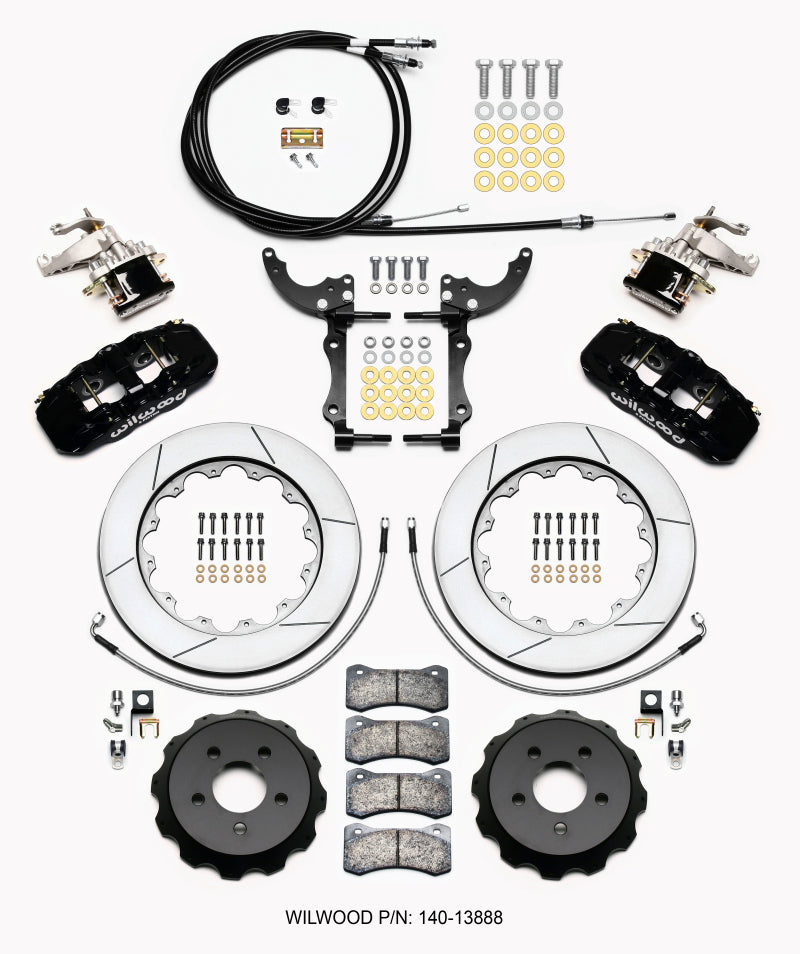 WIL Aero Brake Kit - Wilwood AERO4 / MC4 Rear Kit 14.00 15-23 Mustang w/Lines & Cables