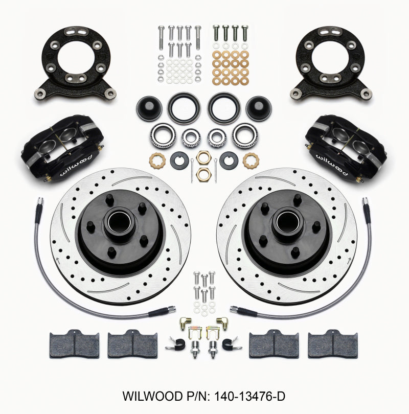 WIL Dynalite Brake Kit - Wilwood Forged Dynalite-M Front Kit 11.30in 1 PC Rotor&Hub-Drill 65-69 Mustang Disc & Drum Spindle