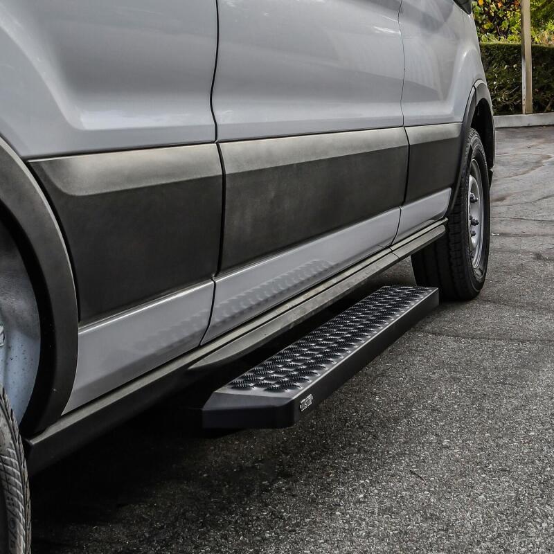 WES Running Boards - Grate - Westin Ford Transit Van 150/250/350 (Single 54in Pass Door) Grate Steps Running Boards - Tex. Blk