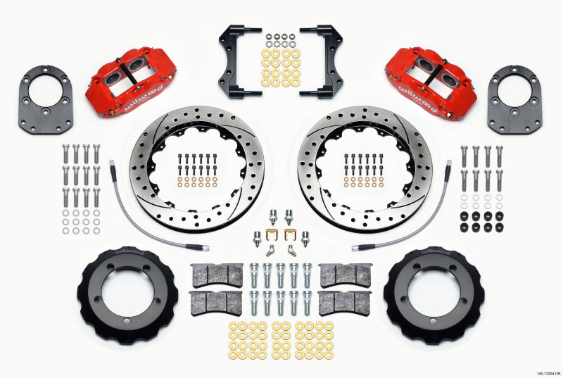WIL Superlite Brake Kit - Wilwood Narrow Superlite 4R Front Hat Kit 12.88in Drill Red 66-75 Ford Bronco Dana 30/44 w/Lines