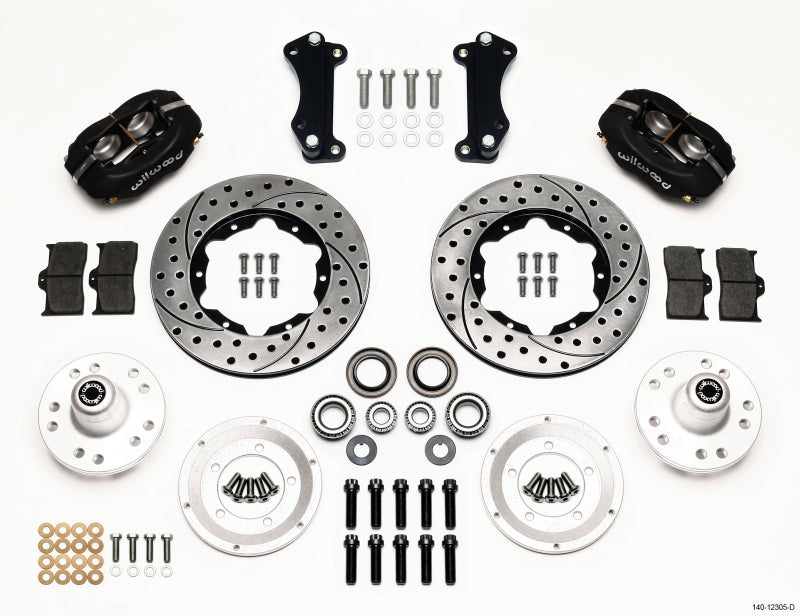 WIL Dynalite Brake Kit - Wilwood Forged Dynalite Front Kit 11.00in Drilled Heidts Tri -5 2 inch Drop Spindle