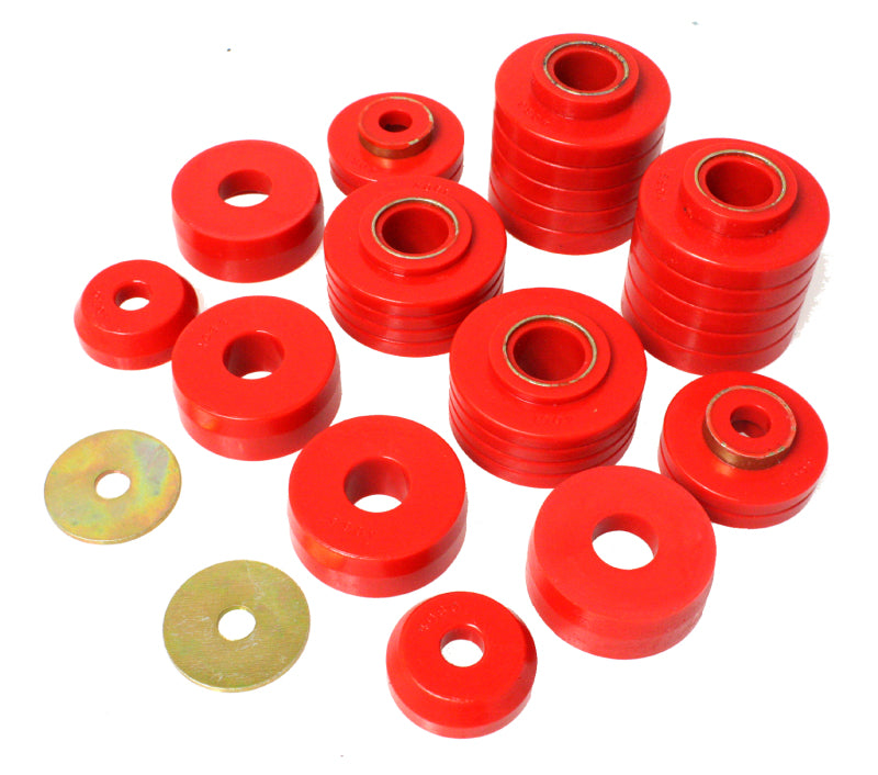 ES Body Mounts - Red - Energy Suspension 80-98 Ford F250/F350 / 80-92 Ford F100/F150 / 85-98 Ford F450 Red Body Mount Set