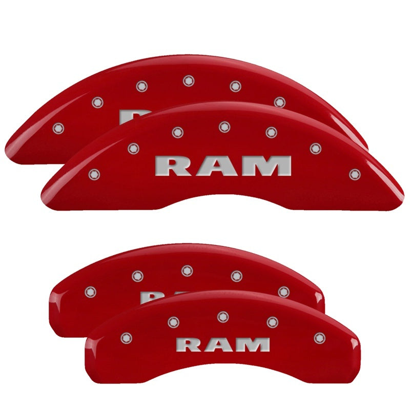 MGP Caliper Covers 4 Logo - MGP 4 Caliper Covers Engraved Front & Rear 2019 Ram 1500 Red Finish Silver RAM Logo