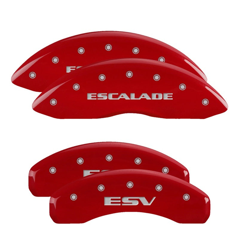 MGP Caliper Covers 4 Logo - MGP 4 Caliper Covers Engraved Front Escalade Engraved Rear ESV Red finish silver ch
