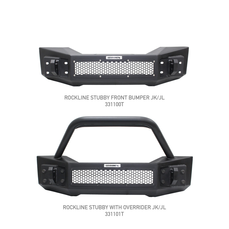 GOR Rockline Bumper - Go Rhino 07-20 Jeep Wrangler JL/JLU/JK/JKU/Gladiator JT Rockline Front Stubby Bumper w/ Overrider
