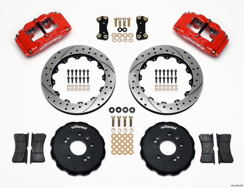 WIL Superlite Brake Kit - Wilwood FSLI4 Front Hat Kit 13.00in Drilled Red Nissan 240SX