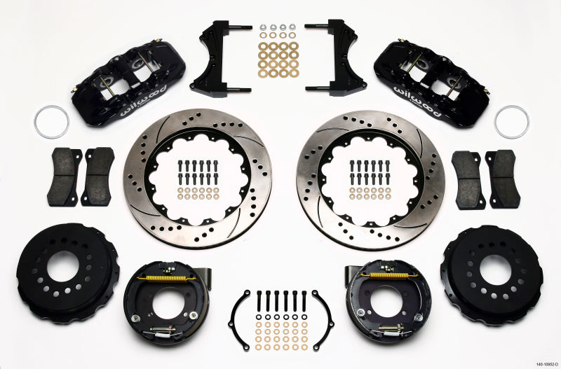 WIL Aero Brake Kit - Wilwood AERO4 Rear P-Brake Kit 14.00in Drilled Ford 8.8 w/2.5in Offset-5 Lug