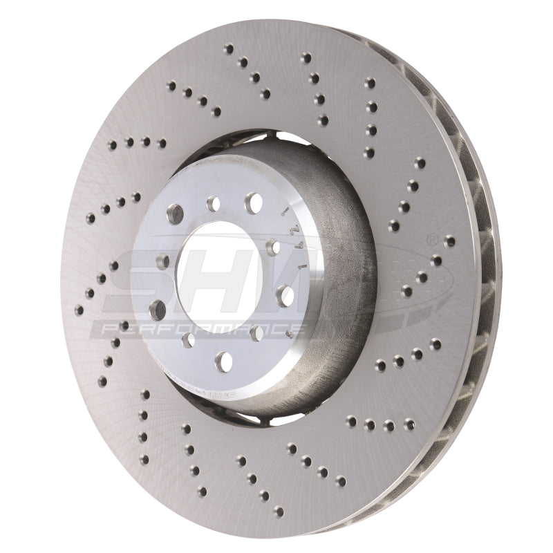 SHW Drilled Lightweight Rotors - SHW 06-10 BMW M5 5.0L Right Front Cross-Drilled Lightweight Brake Rotor (34112282806)