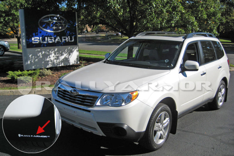RAL UR Blk Flap/Wht Logo - Rally Armor 09-13 Subaru Forester Black UR Mud Flap w/ White Logo