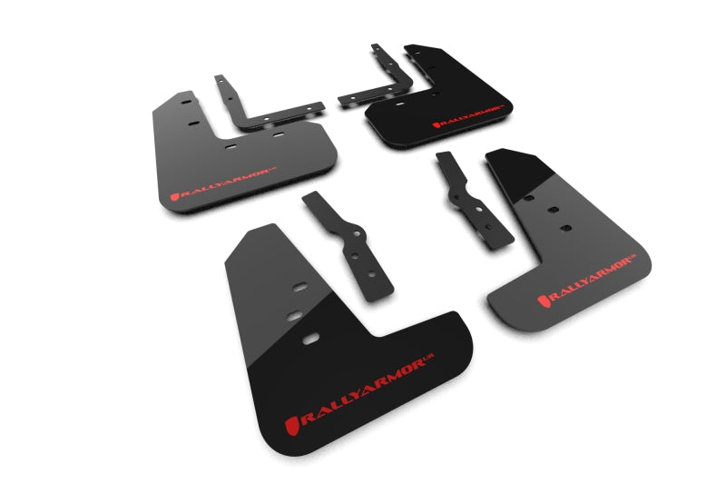 RAL UR Blk Flap/Rd Logo - Rally Armor 2024+ Ford Mustang Black UR Mud Flap w/ Red Logo
