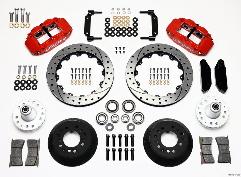 WIL Superlite Brake Kit - Wilwood Narrow Superlite 6R Front Hub Kit 12.88in Drilled Red 1968-1969 Mustang Disc Spindle