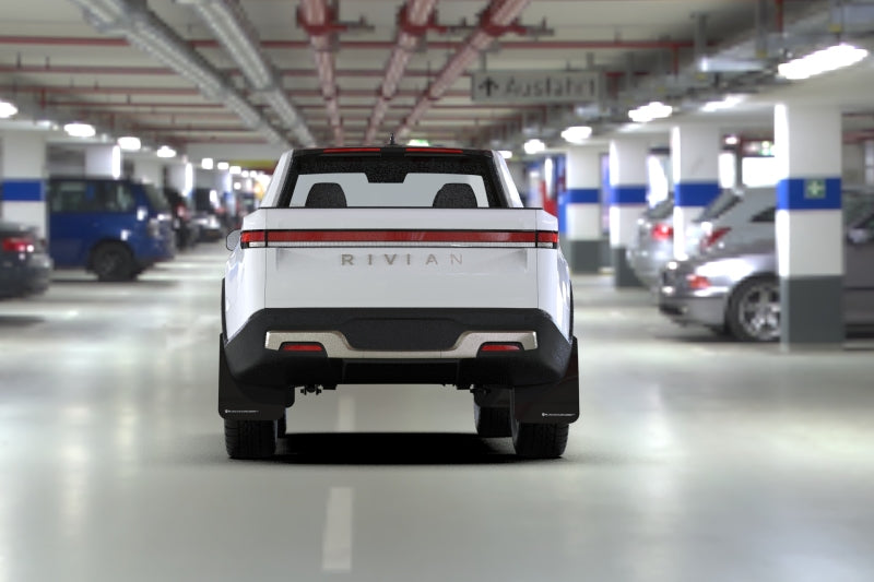 RAL UR Blk Flap/Wht Logo - Rally Armor 22-25 Rivian R1T Black UR Mud Flap w/White Logo