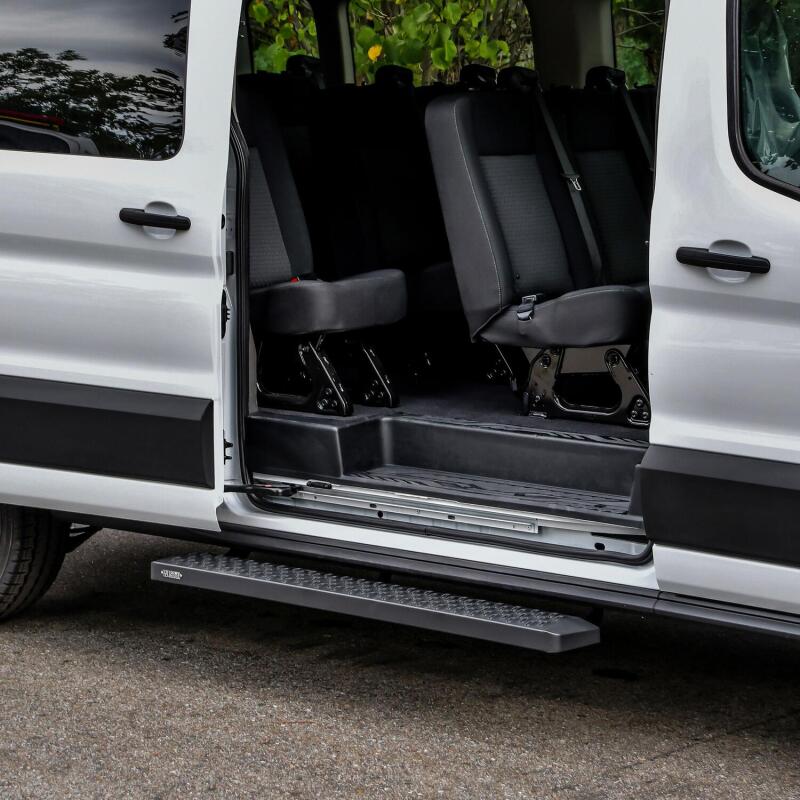 WES Running Boards - Grate - Westin Ford Transit Van 150/250/350 (Single 54in Pass Door) Grate Steps Running Boards - Tex. Blk