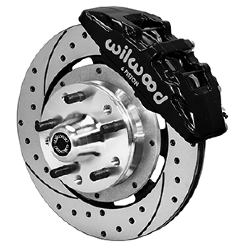 WIL Dynapro Brake Kit - Wilwood 73-78 Dodge Charger Dynapro 6 Front Brake Hub Kit Black Caliper SRP Drilled & Slotted Rotor