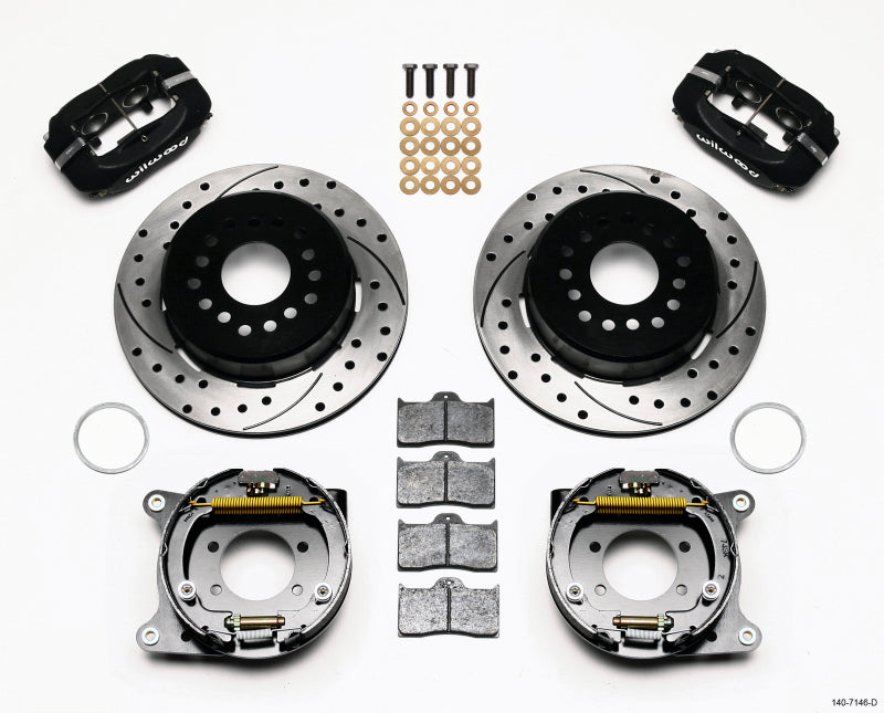 WIL Dynalite Brake Kit - Wilwood Forged Dynalite P/S Park Brake Kit Drilled Ford 8.8 w/2.5in Offset-5 Lug