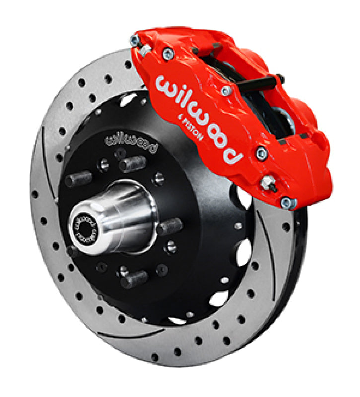 WIL Superlite Brake Kit - Wilwood 65-68 Chevy Impala W/ Drum Spindle- FNSL6R - 12.88 in Vented GT Rotor Drilled Red