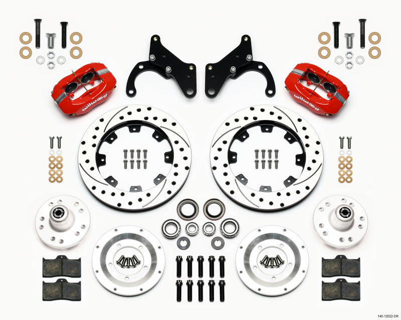 WIL Dynalite Brake Kit - Wilwood Forged Dynalite Front Kit 12.19in Drilled Red 65-68 Chevy Impala -Drum Spindle