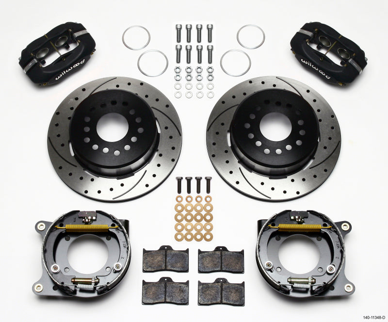 WIL Dynalite Brake Kit - Wilwood Forged Dynalite P/S Park Brake Kit Drilled 55-57 Chevy 2.34in Offset