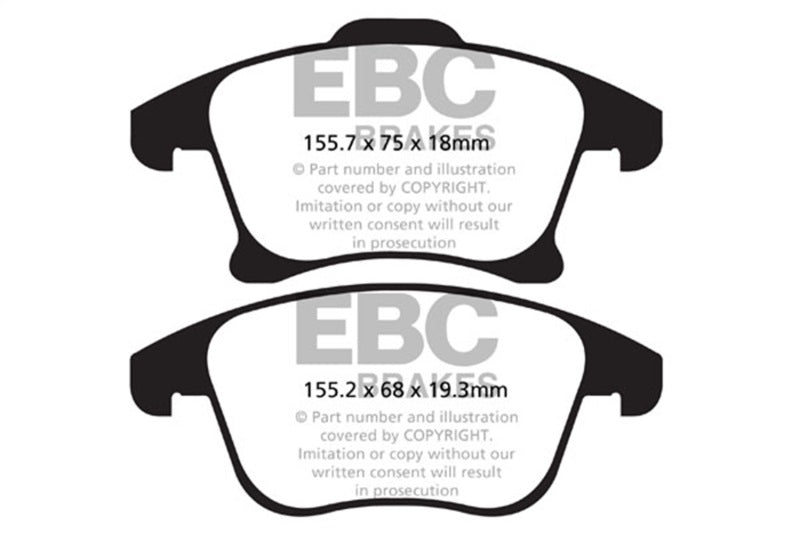 EBC Greenstuff Brake Pad Sets - EBC 13+ Ford Fusion 1.6 Turbo Greenstuff Front Brake Pads
