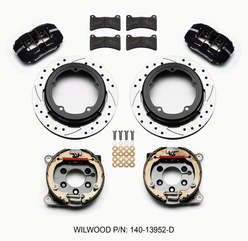WIL Dynapro Brake Kit - Wilwood Dynapro Low-Profile 11.00in P-Brake Kit Drilled Strange Eng Floater 3.49in Offset