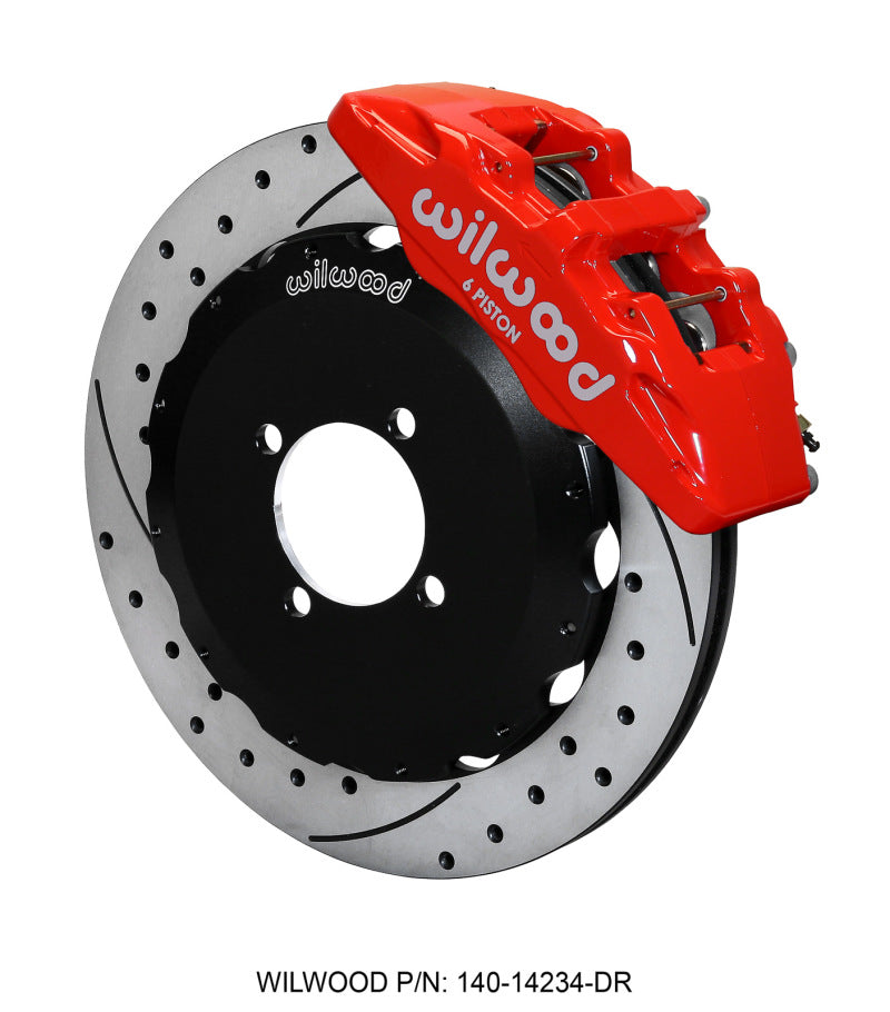 WIL Dynapro Brake Kit - Wilwood Dynapro 6 Front Hat Kit 12.88in Drilled Red 2016-Up Mazda MX5 Miata w/ Lines