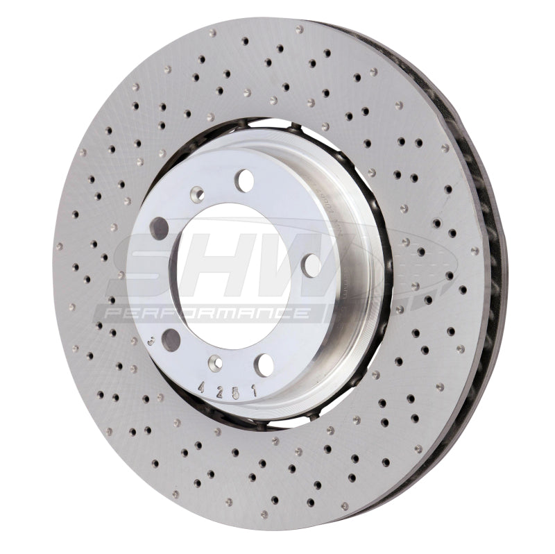 SHW Drilled-Dimpled LW Rotors - SHW 18-19 Porsche 911 Carrera 4 GTS w/o Ceramic Brake Left Frt Drill-Dimp LW Brake Rotor (9P1615301)