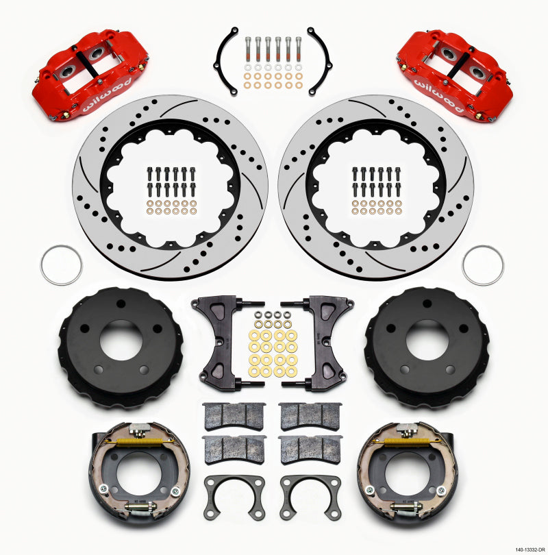 WIL Superlite Brake Kit - Wilwood Narrow Superlite 4R Rear P-Brk Kit 14.00in Drill Red Small Ford 2.36in Off Bronco 5 x 5.50