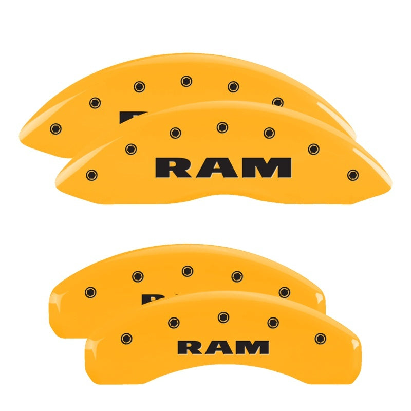MGP Caliper Covers 4 Logo - MGP 4 Caliper Covers Engraved Front & Rear Ram Yellow Finish Black Char 2019 Ram 1500