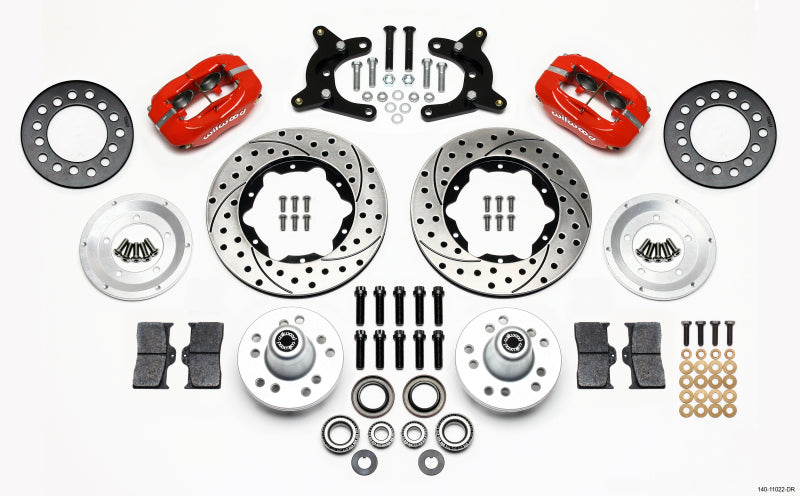 WIL Dynalite Brake Kit - Wilwood Forged Dynalite Front Kit 11.00in Drilled Red 62-72 CDP A Body - 9in Drum