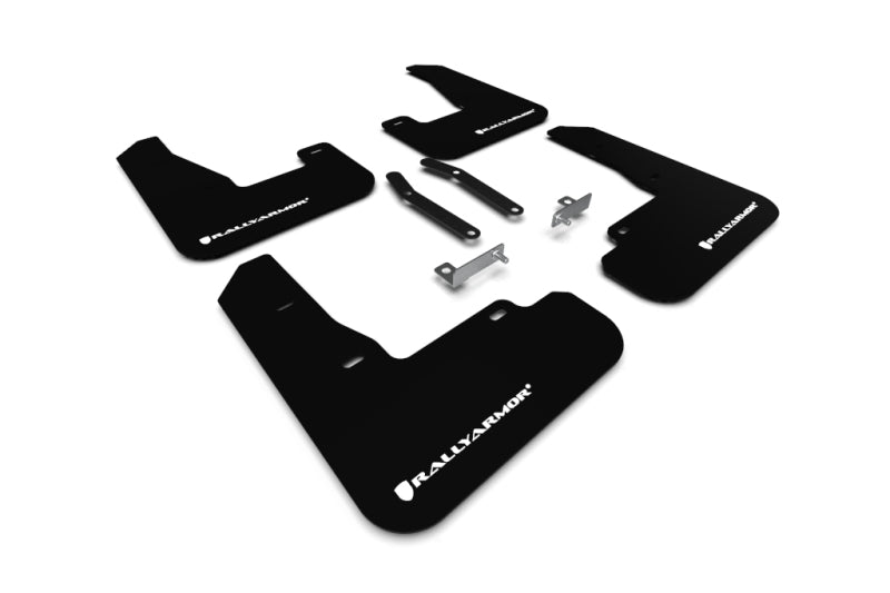 RAL UR Blk Flap/Wht Logo - Rally Armor 19-21 Hyundai Elantra GT N Line/i30 Black UR Mud Flap w/White Logo