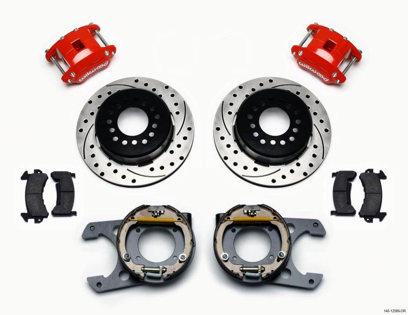 WIL D154 Brake Kit - Wilwood D154 P/S P-B Kit Drilled-Red Chevy C-10 2.42 Offset 5-lug