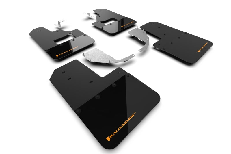 RAL Hybrid Blk Flap/Orange - Rally Armor 21-25 Ford Bronco (Steel Bmpr + RB - NO Rptr/Sprt) Blk Mud Flap w/Cy Orange Logo