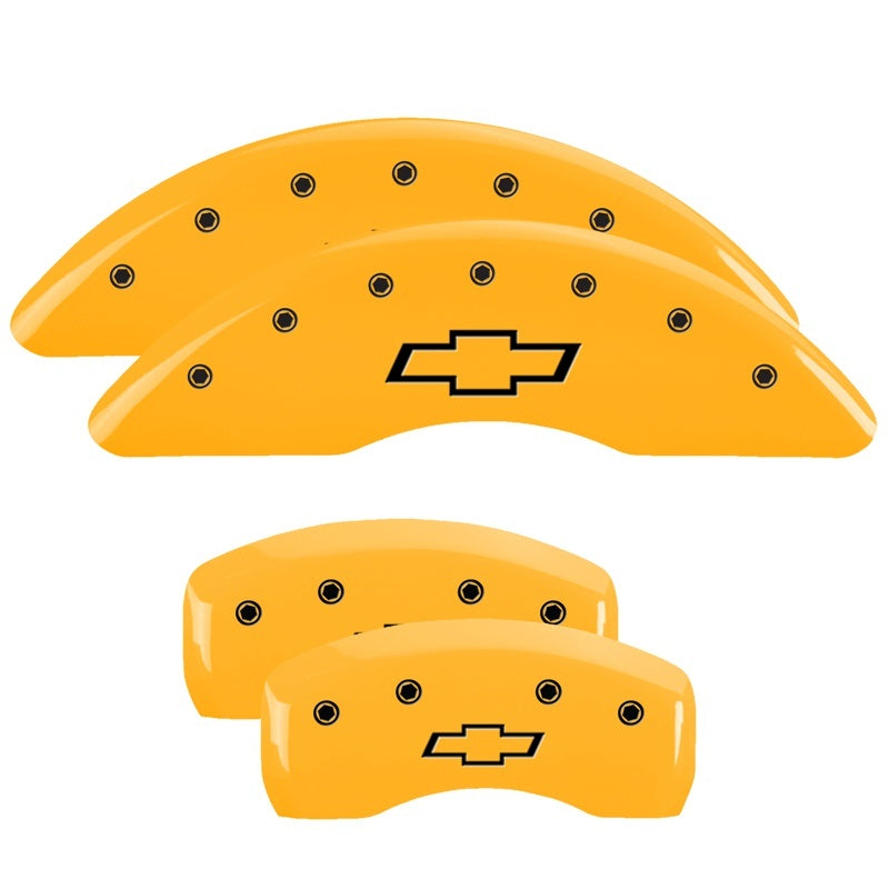 MGP Caliper Covers 4 Logo - MGP 4 Caliper Covers Engraved Front & Rear Bowtie Yellow Finish Black Char 2019 Chevrolet Traverse
