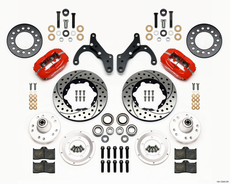 WIL Dynalite Brake Kit - Wilwood Forged Dynalite Front Kit 11.00in Drill-Red 69-70 Impala Drum/Disc 69-82 Vette
