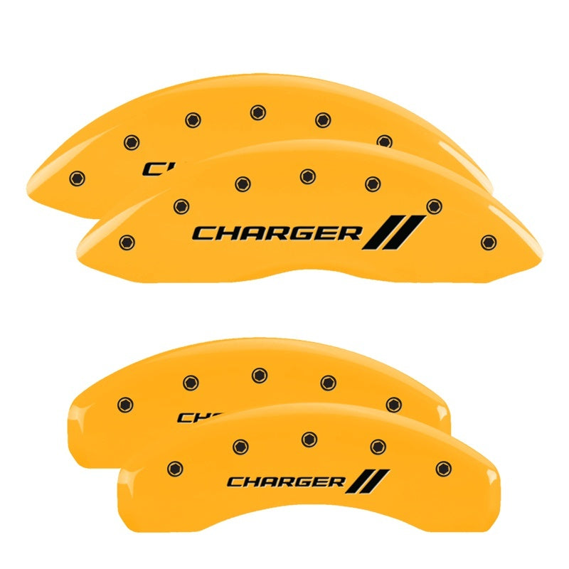 MGP Caliper Covers 4 Logo - MGP 4 Caliper Covers Engraved Front & Rear With stripes/Charger Yellow finish black ch