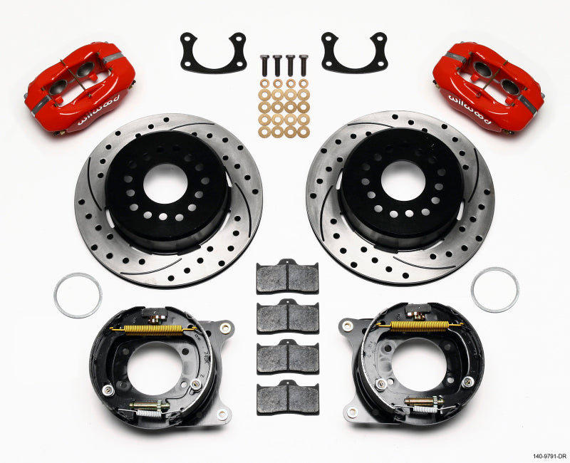 WIL Dynalite Brake Kit - Wilwood Forged Dynalite P/S Park Brake Kit Drill Red New Big Ford 2.50in Offset Front Caliper Mount