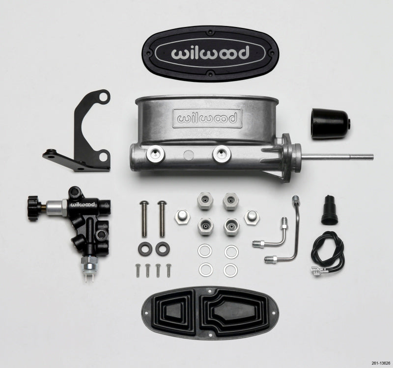 WIL Master Cylinder - Wilwood HV Tandem M/C Kit w L/H Bracket & Prop Valve - 15/16in Bore-W/Pushrod